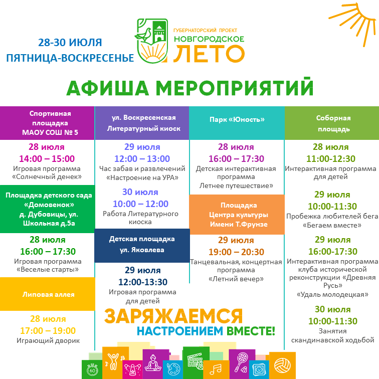 Приближаются выходные, и мы вновь приглашаем старорусцев и гостей нашего города на мероприятия фестиваля "Новгородское лето".